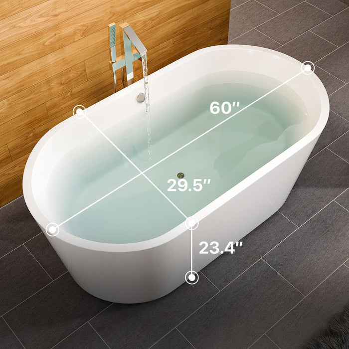 Eviva Queen 60 inch White Acrylic Free Standing Bathtub