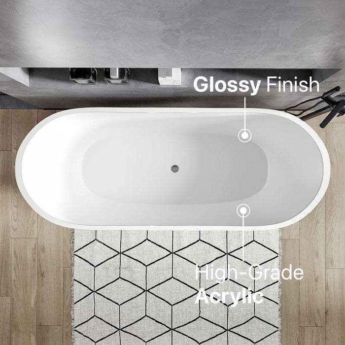 Eviva Clair 60" Freestanding White Acrylic Bathtub