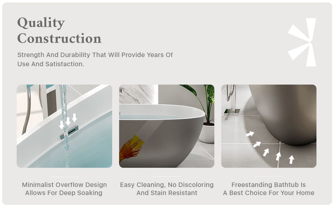 Eviva Viva 60" Solid Surface Gray & White Freestanding Bathtub