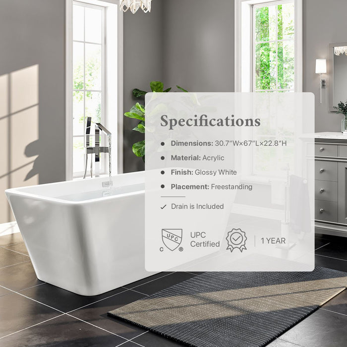 Eviva Eclipse 67 inch White Freestanding Bathtub