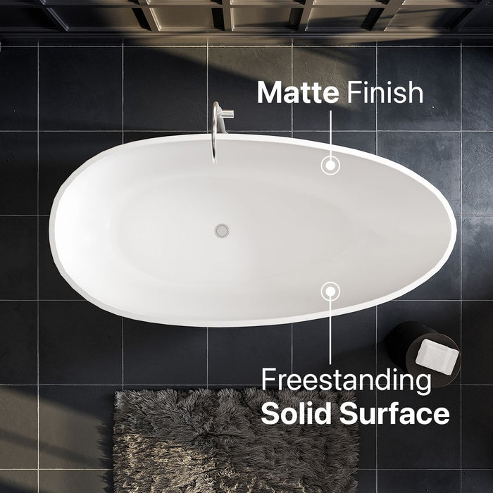 Eviva Bliss 60 Inch Solid Surface Freestanding Bathtub in Matte White